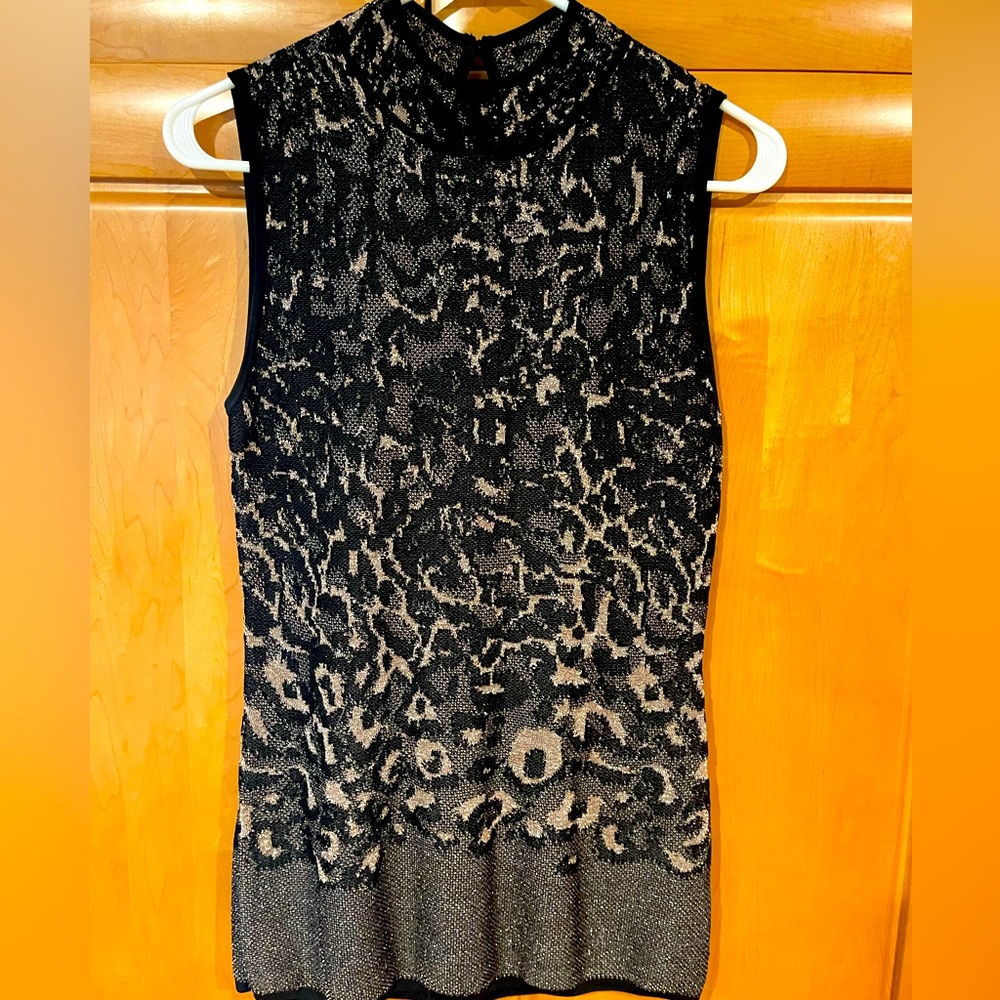 WHBM Black and Gold Leopard Print Sparkly Knit Tunic New Without Tags, Size XS
